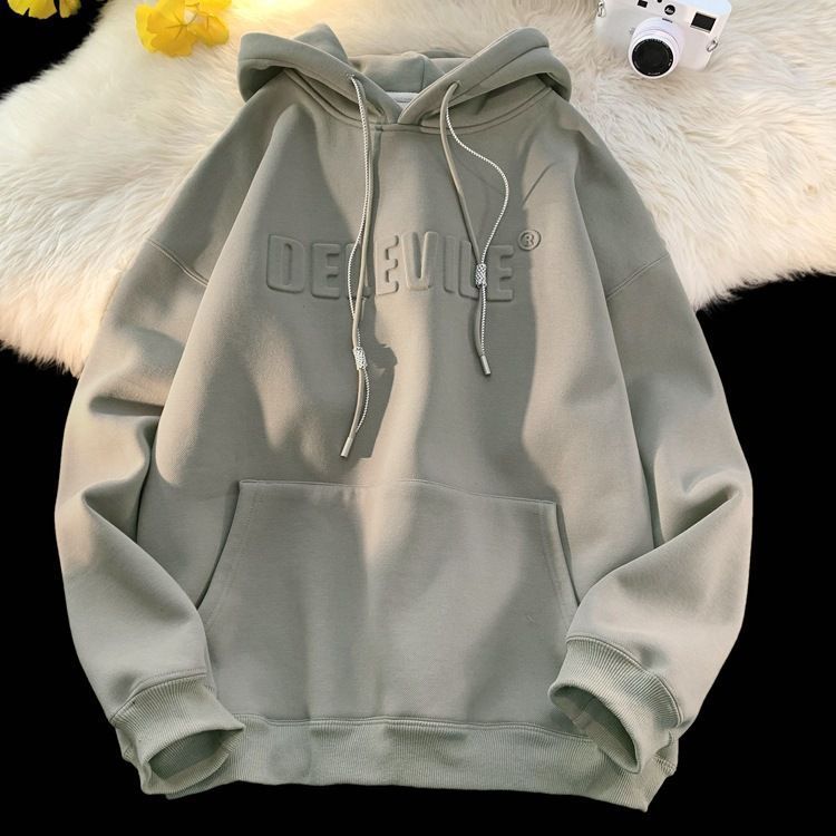 Ovsize Men's Hooded Fashion Brand American Style Loose Hoodie Gray Green Velvet - D&A