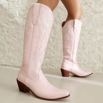 Lightning Embroidery Knee-high Boots Women - D&A