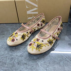 Women's Shoes Green Flower Embroidered Mesh Cloth Ballerina Flats New Guo Feng - D&A
