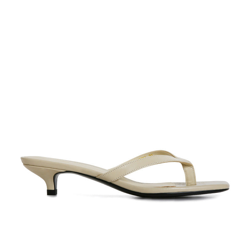 Women's Square Toe Leather Flip-flops - D&A