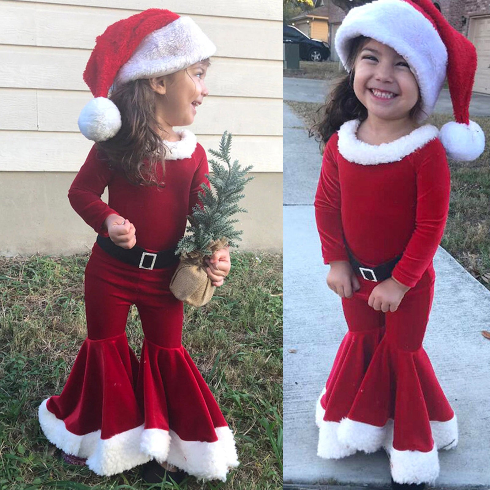 Winter Christmas Long-sleeved Shirt Bell Bottoms Hat Three-piece Children's Clothing - D&A
