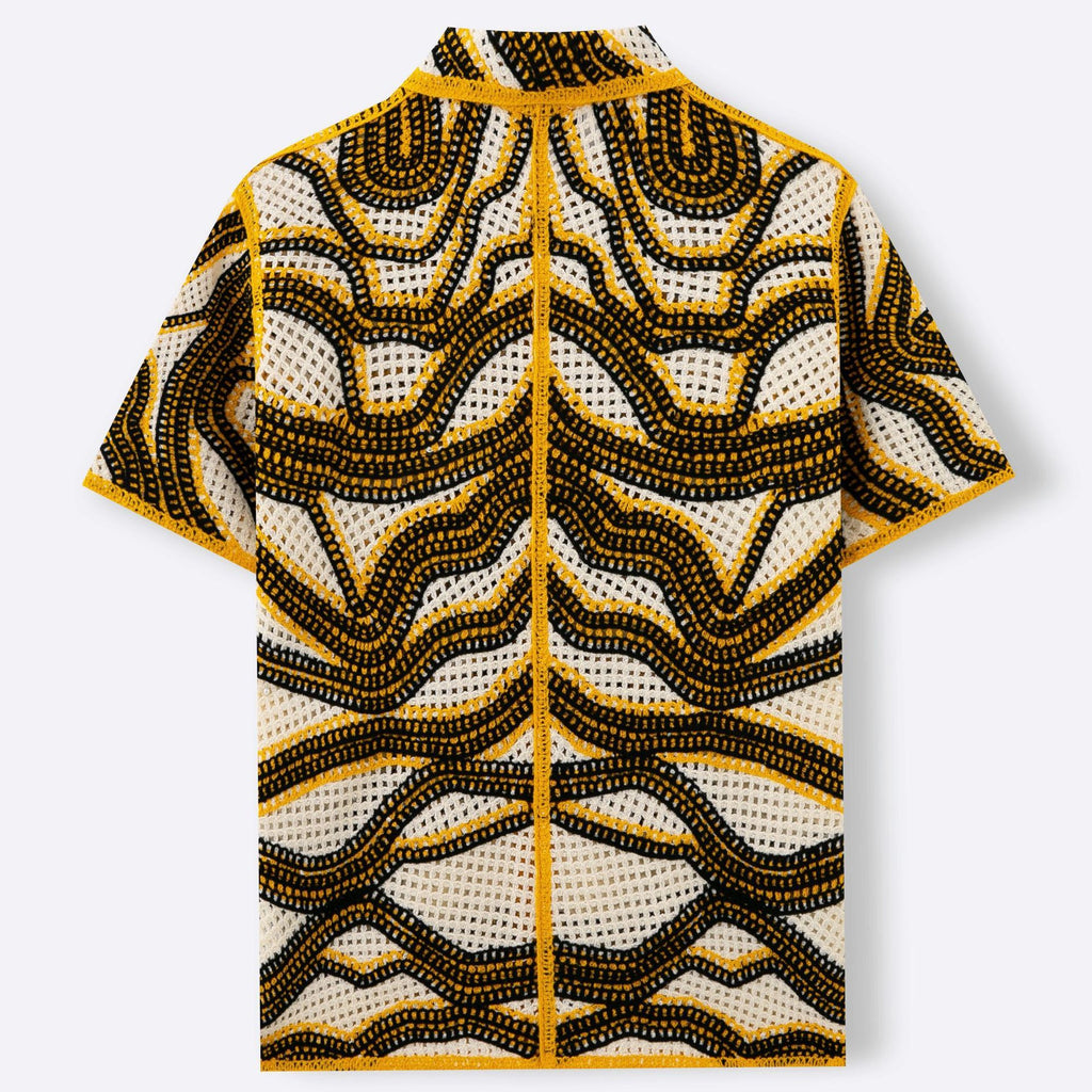 American Texture Striped Sweater Retro Hand Crocheting Short Sleeve Cardigan - D&A