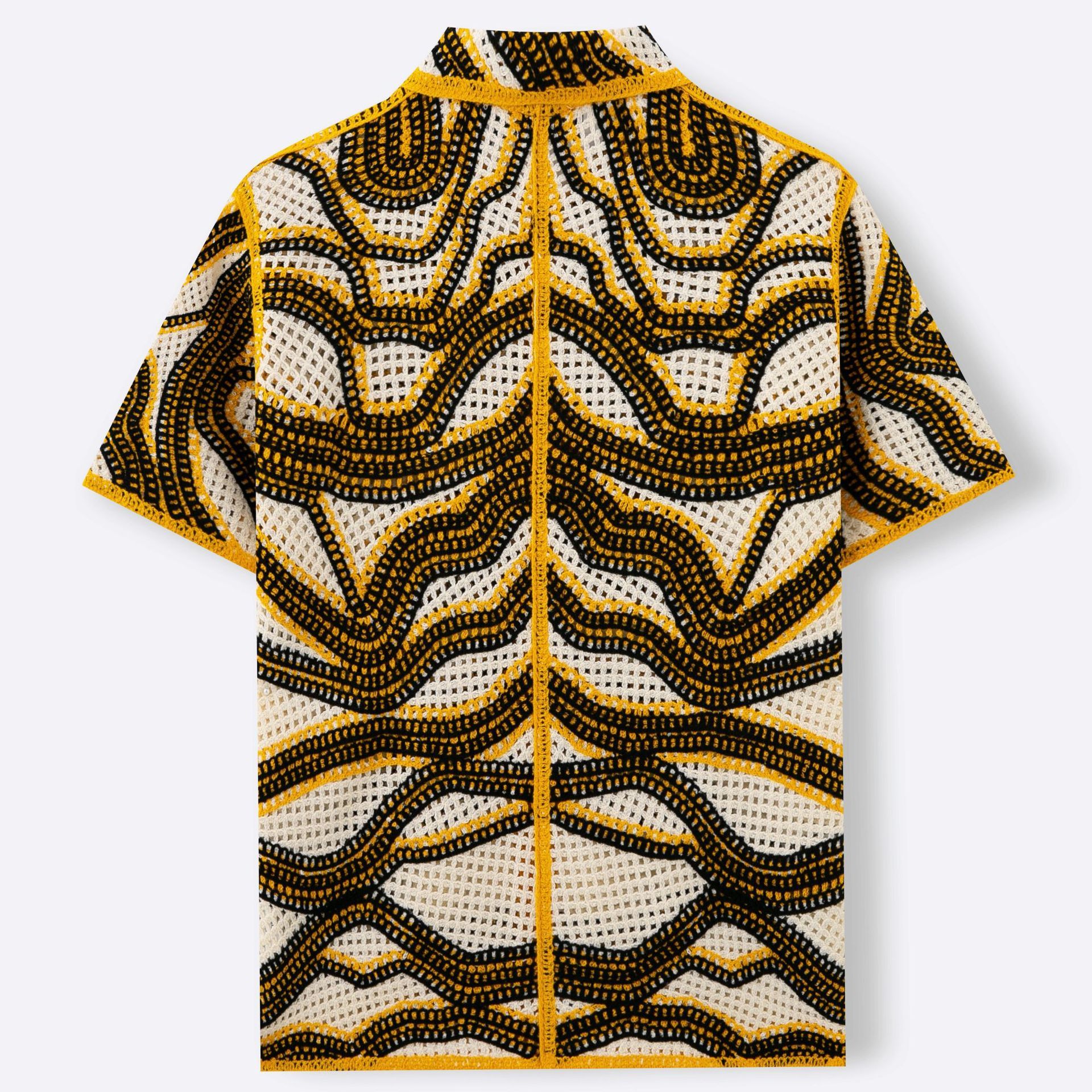 American Texture Striped Sweater Retro Hand Crocheting Short Sleeve Cardigan - D&A