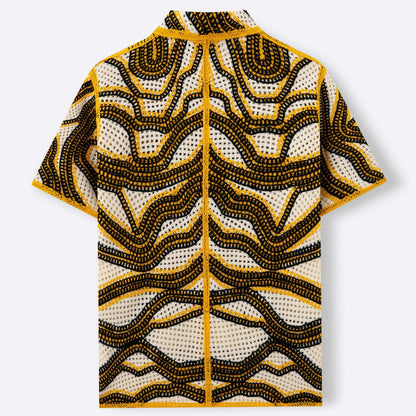 American Texture Striped Sweater Retro Hand Crocheting Short Sleeve Cardigan - D&A