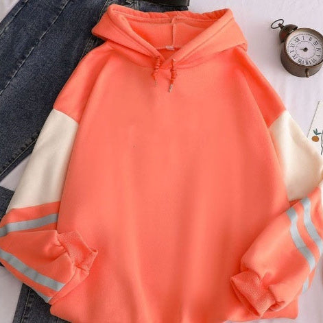 White Version Stitching Loose Casual Fleece-lined Cross-border Hoodie - D&A