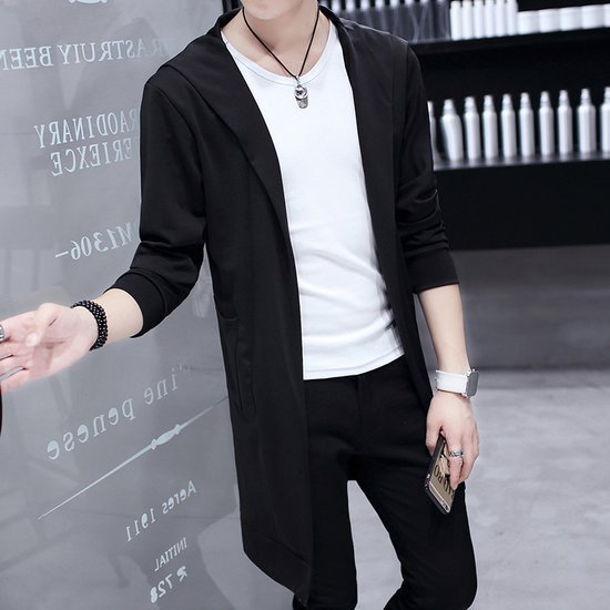 Slim Fit Student Handsome Cloak Men's Coat Black 9908 Hooded - D&A