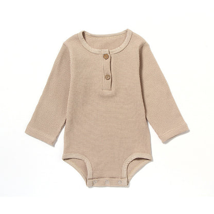 Spring And Autumn Romper R Baby Long Sleeve Waffle Khaki button - D&A