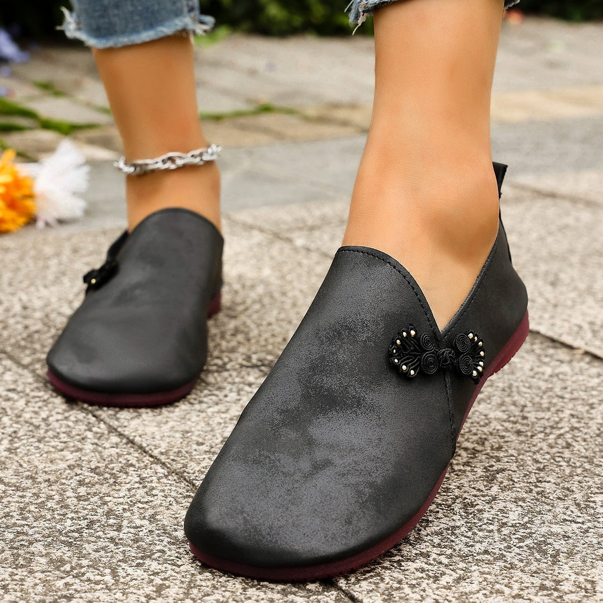 New Slippers Retro Buckle Closed-toe Slippers Women - D&A