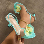Women's Round Toe Three-dimensional Flower Back Strap Stiletto Heel Sandals - D&A