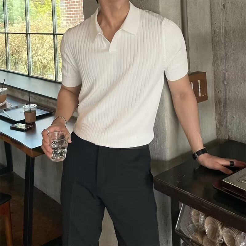 Polo Collar Polo Shirt Knitted Short Sleeve K02 White - D&A