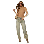 American Stretch High Street Straight Nostalgic Retro Blue Women's Denim Trousers - D&A