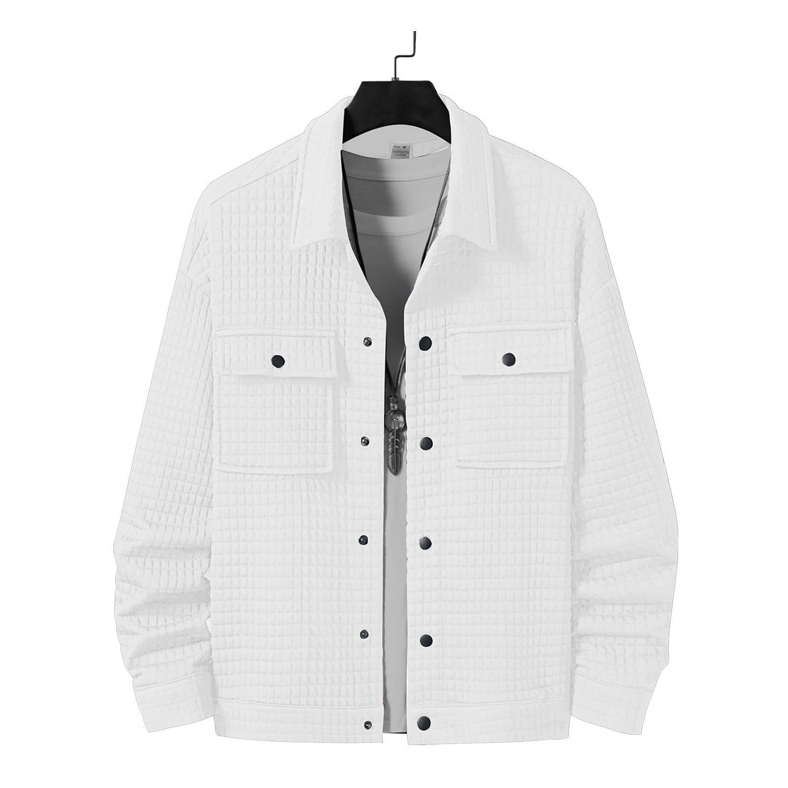 Men's Casual Jacquard Plaid Baggy Coat Shirt White - D&A