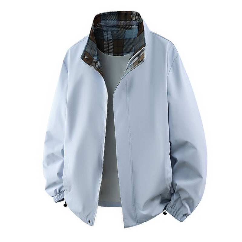 Men's Coat Workwear Stand Collar Jacket Pu Short Top Light Blue - D&A