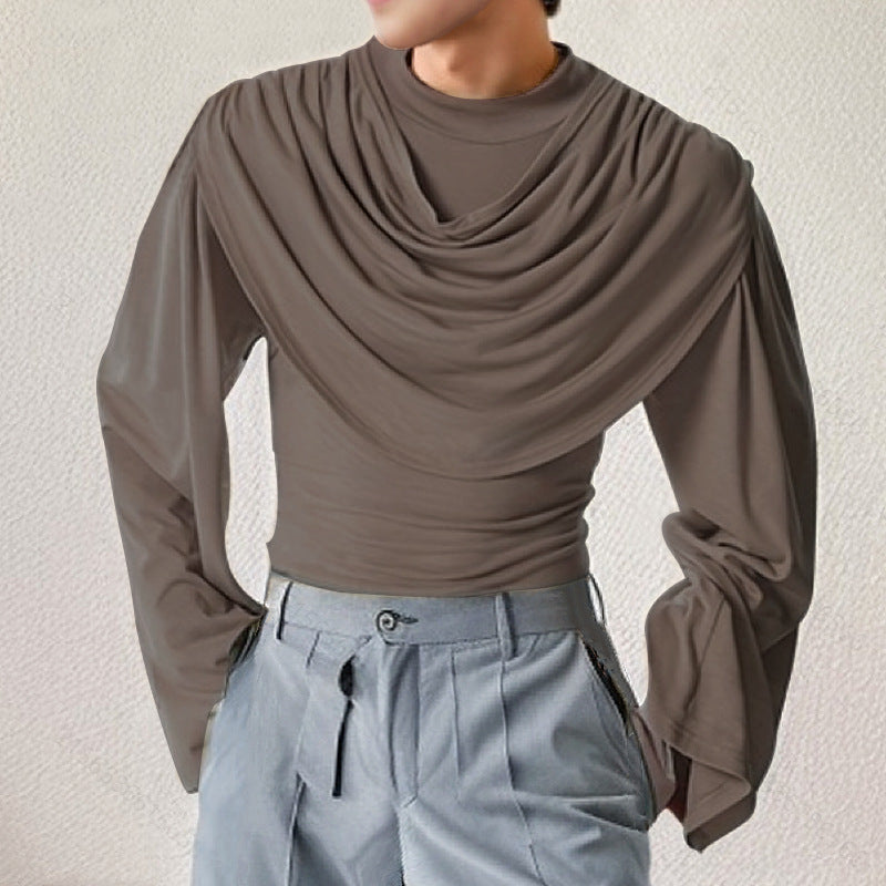 Men's High Collar Slim Fit Long Sleeves Swing Collar T-shirt - D&A