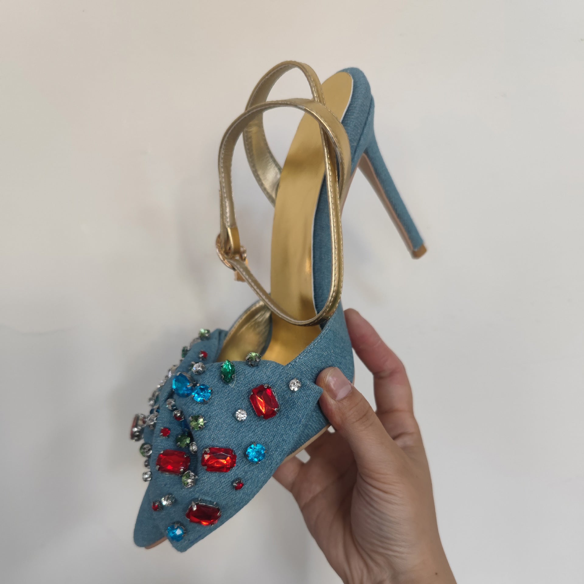 Bow Rhinestone Pointed Toe Closed Toe High Heel Plus Size Sandals - D&A