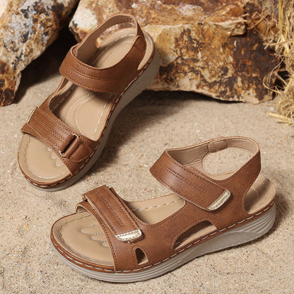 Plus Size Thick Bottom Hollow-out Wedge Sandals Light Brown - D&A