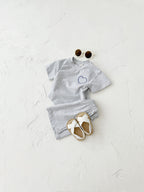 Heart Printing Short Sleeve Suit Korean Style Baby Boys' And Girls' Clothing Two-piece Set - D&A