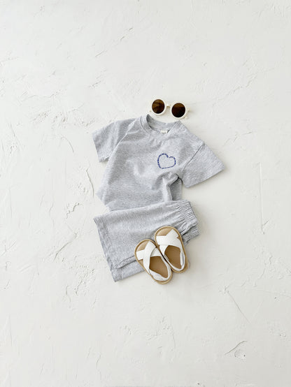 Heart Printing Short Sleeve Suit Korean Style Baby Boys' And Girls' Clothing Two-piece Set - D&A