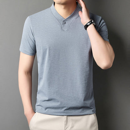Young Men's Short Sleeve T-shirt Zipper High-grade Casual Summer Wear - D&A