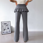 Women's Solid Color Fake Two-piece Casual Pants - D&A