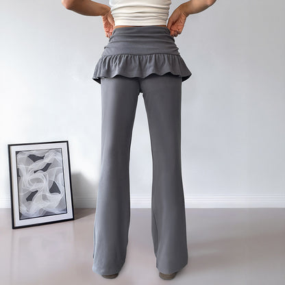 Women's Solid Color Fake Two-piece Casual Pants - D&A