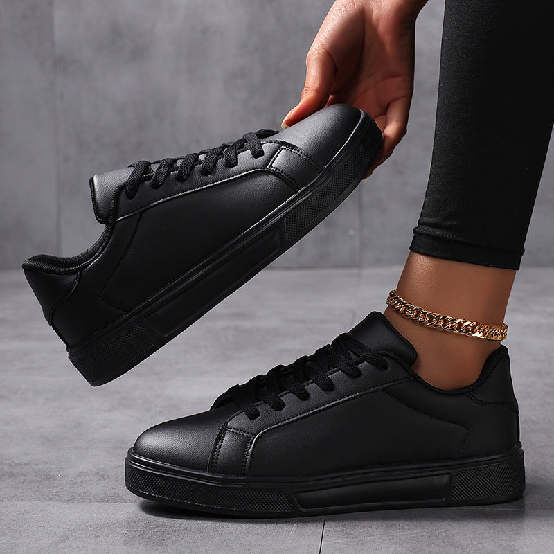 Flat Bottom Comfort Board Korean Leather Casual Sneakers All Black K15 - D&A