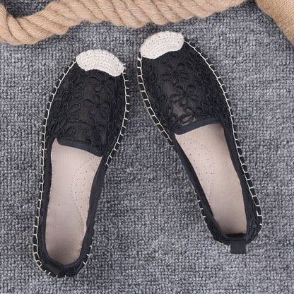 Thin Pumps Linen Fisherman Shoes For Women Pansy Black - D&A