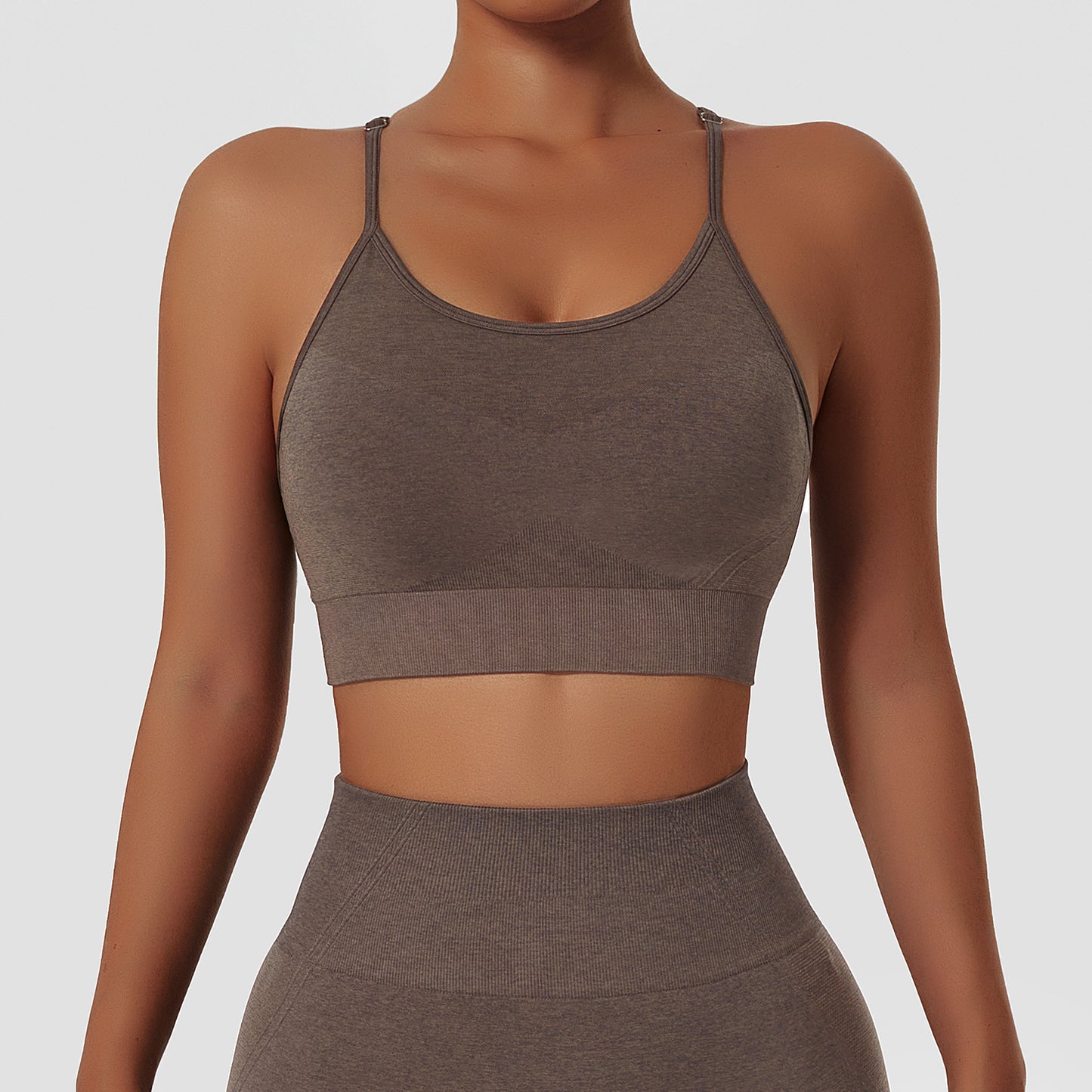Workout Bra Push Up Yoga Vest Outdoor Backless Bra Women Coffee - D&A