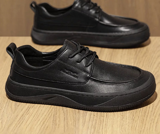 British Retro Brown Big Toe Casual Leather Shoes BLACK - D&A