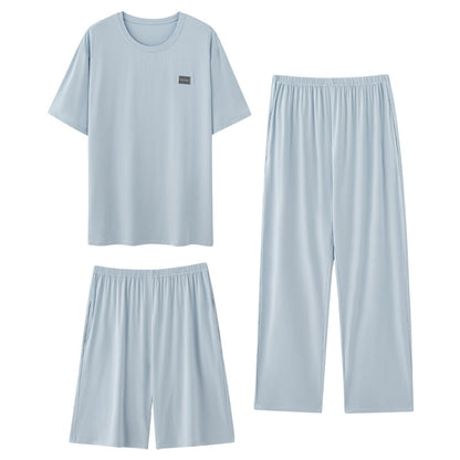 Men's Pajamas Thin Spring And Summer Modal Short-sleeved Trousers Three-piece Home Wear Suit - D&A