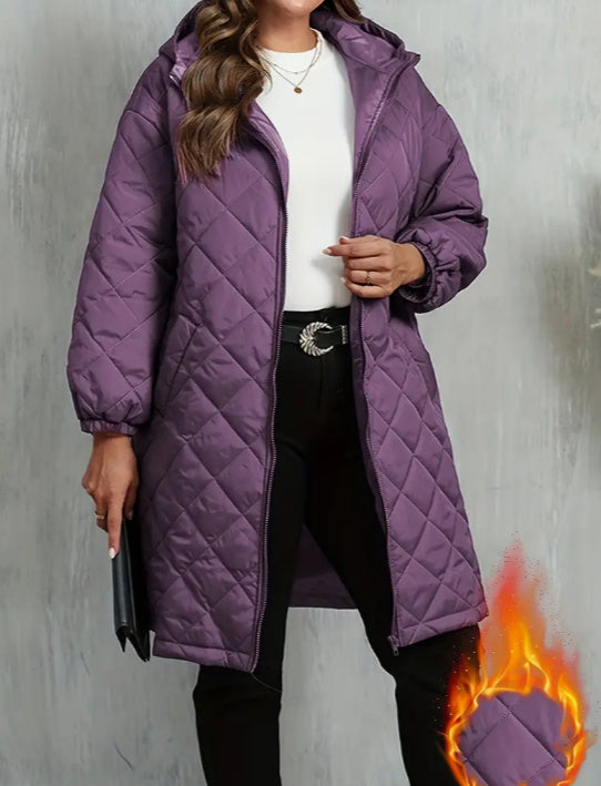 Elegant Hooded Zipper Cotton Jacket For Women Deep purple - D&A