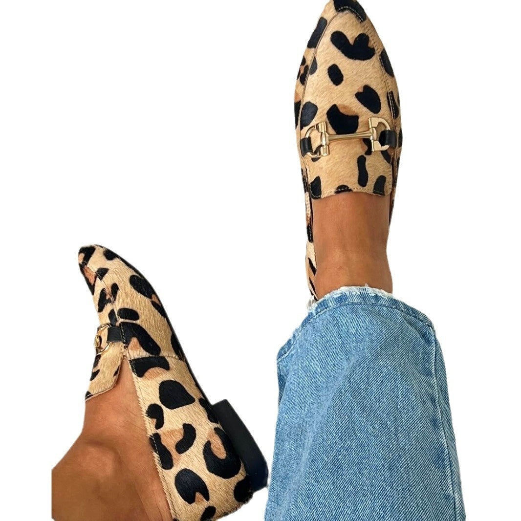 Pointed Toe Shallow Mouth Leopard Print Casual Pumps - D&A