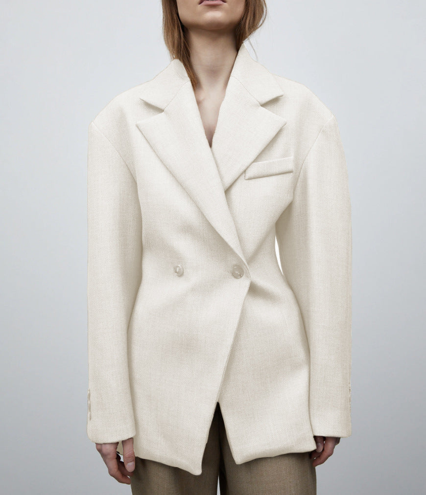 Autumn And Winter Women's Suit Advanced Static Luxury Elegant Lapel Baggy Coat Apricot - D&A