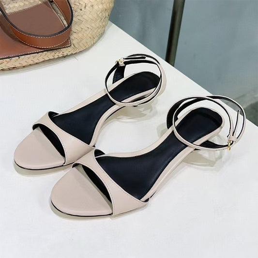 Women's Leather French-style Retro Open Toe Sandals With Kitten Heel - D&A
