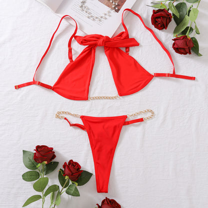 Lace Bow Underwear Two-piece Women Red - D&A