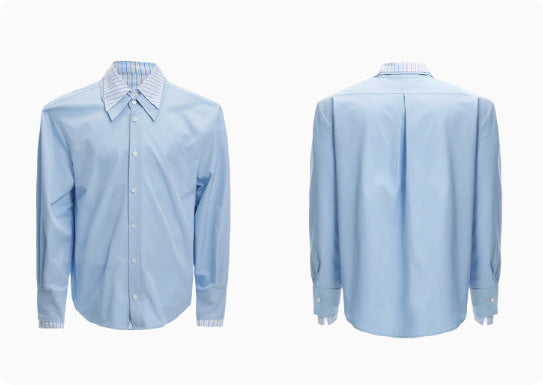Male Niche Striped Contrasting Patchwork Shirt Top Blue long sleeved shirt - D&A