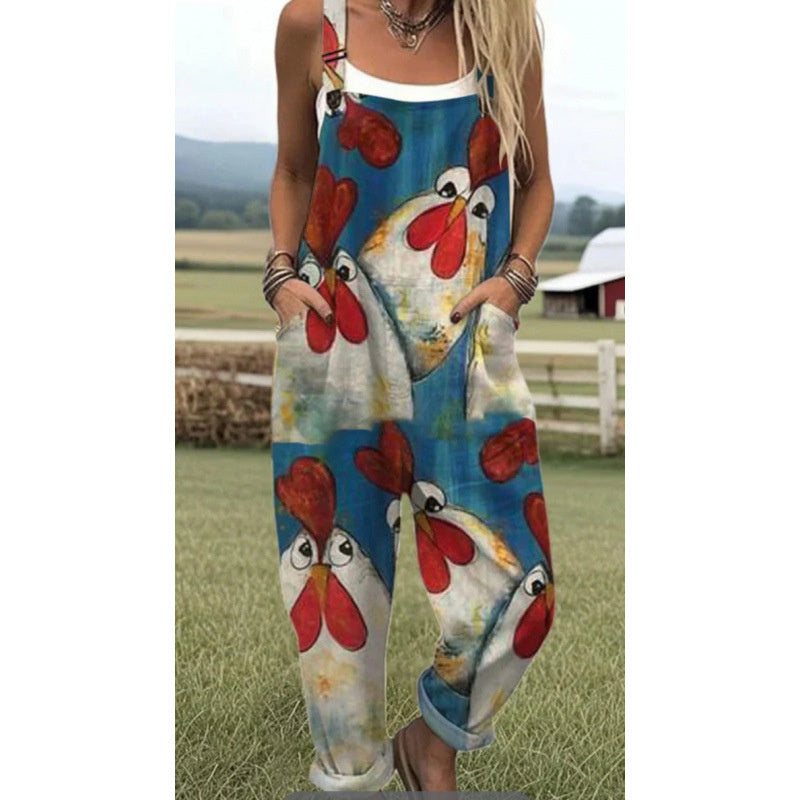 Women's Digital 3D Printing Buttons Casual Suspender Trousers Suspenders Style C - D&A