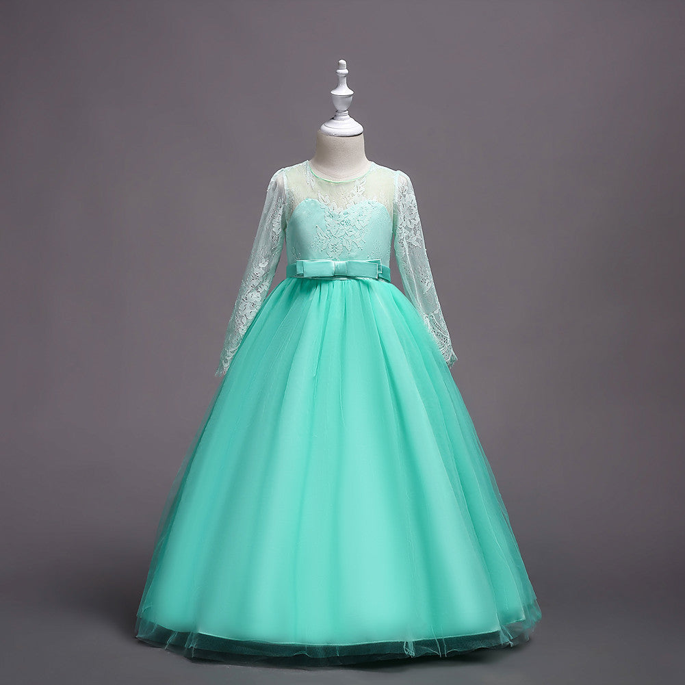 Kids Long Flower Girl Dress Dress Green - D&A