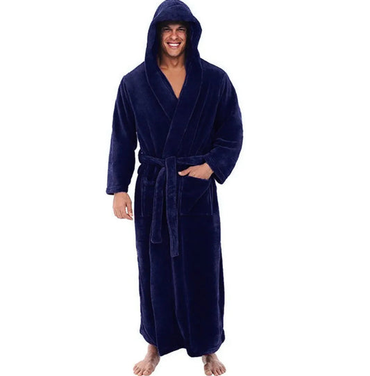 Warm Men's Plus Size Thick Hooded Long Sleeve Nightgown - D&A
