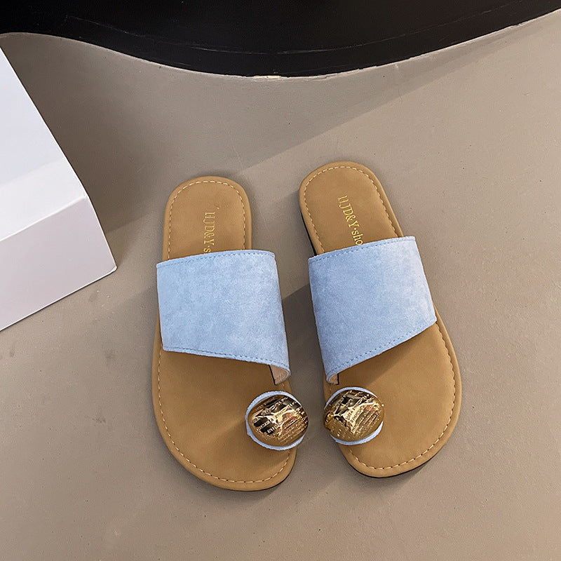 Women's Versatile Flat Bottomed French Toe Flip Flops Light Blue - D&A