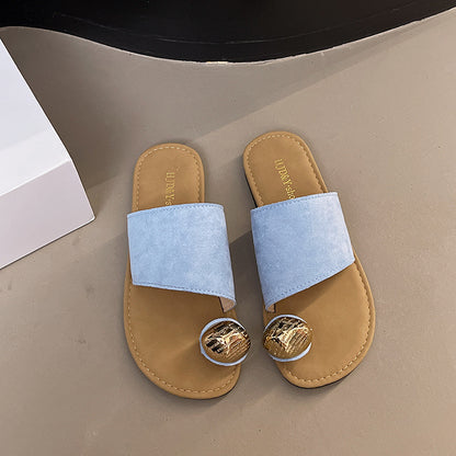 Women's Versatile Flat Bottomed French Toe Flip Flops Light Blue - D&A