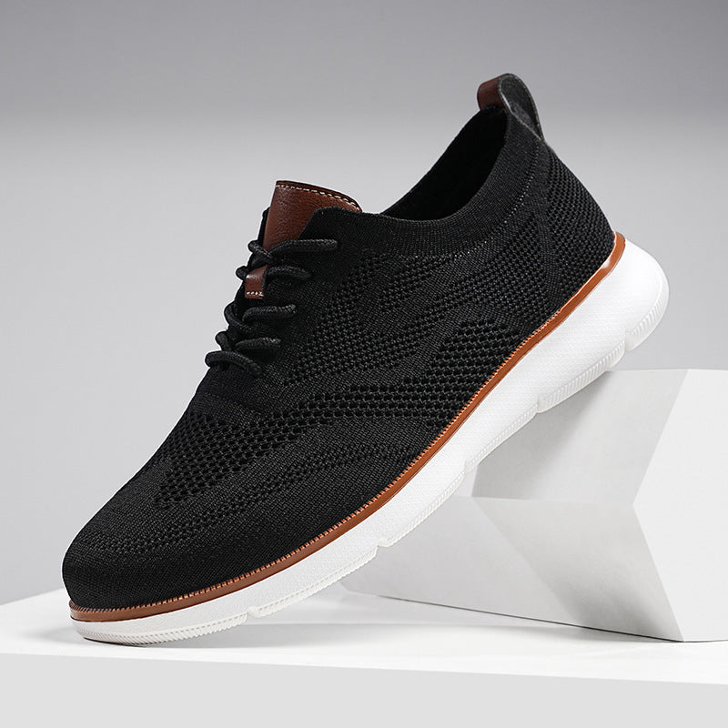 Men's Casual Breathable Fly-knit Sneakers Black And White - D&A