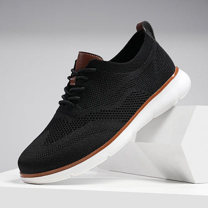 Men's Casual Breathable Fly-knit Sneakers Black And White - D&A