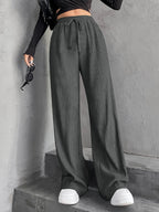 New Women's Elastic Waist Pinstripe Road Straight Wide Leg Gray - D&A