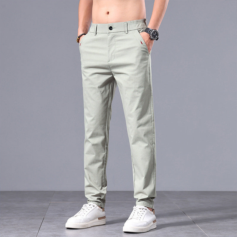 Men's Springsummer Business Casual Pants Straight Slim Fit Breathable Men's Pants Gray Green - D&A