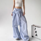 Lace-up Loose Straight Striped Wide-leg Pants Design Sense - D&A