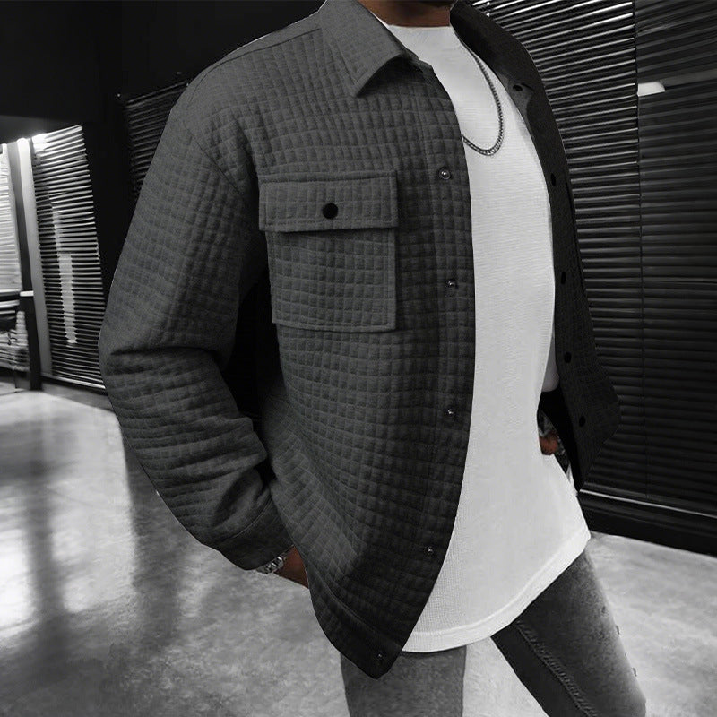 Men's Casual Jacquard Plaid Baggy Coat Shirt - D&A