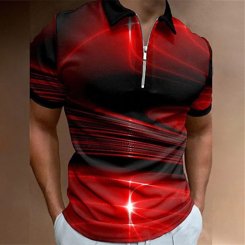 Men's Lapel Short Sleeve Zipper Polo Shirt Printing - D&A