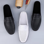Casual Hollow Leather Shoes Breathable Half Slippers - D&A