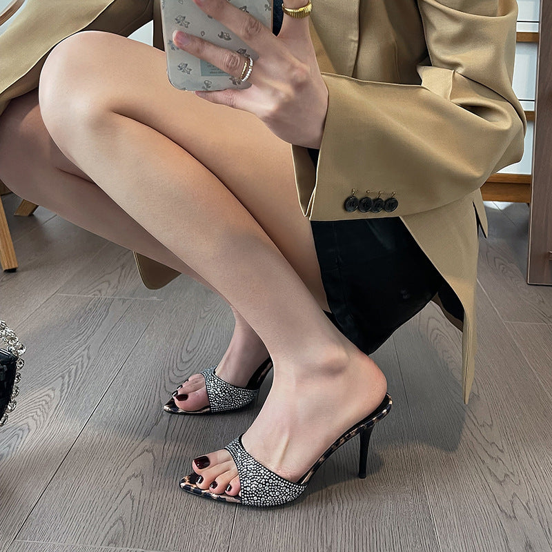 Pointed Stiletto Heel Women's Outdoor Rhinestone Sandals - D&A